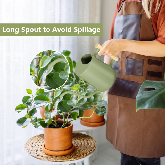 Alt view image 2 of 7 - Watering Can Indoor Plants, 35oz Small Indoor Stainless Steel Metal Watering Can Modern Decorative Watering Pot with Long Spout for Indoor House Plant Bonsai Garden Flowers (Sage Green)