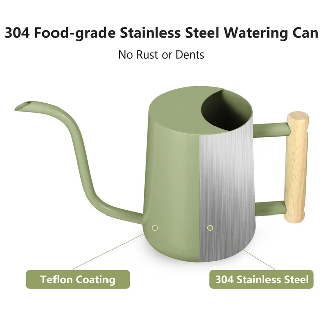 Alt view image 5 of 7 - Watering Can Indoor Plants, 35oz Small Indoor Stainless Steel Metal Watering Can Modern Decorative Watering Pot with Long Spout for Indoor House Plant Bonsai Garden Flowers (Sage Green)