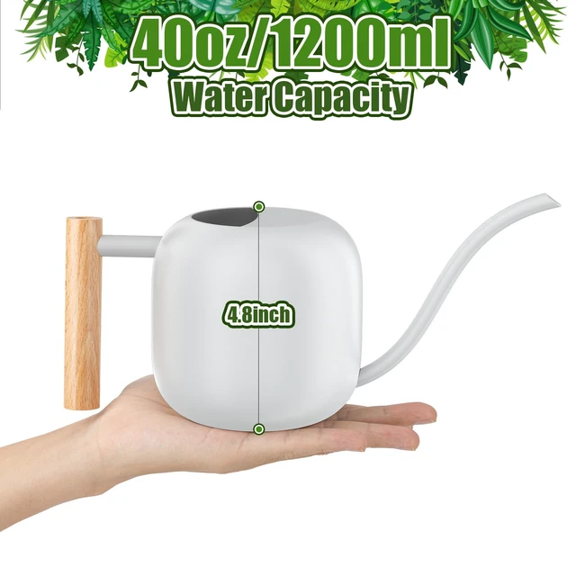 Alt view image 3 of 7 - 1.2L/41oz Metal Metal Watering Can with Long Spout, White | Metal Stainless Steel Watering Can for Indoor Plants, House Bonsai, Succulents, and Garden Flowers, Decorative Watering Cans