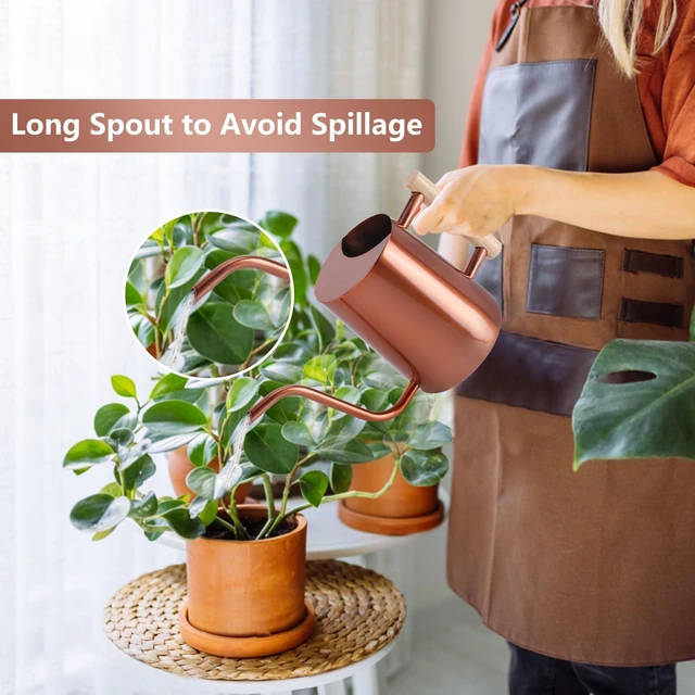 Alt view image 2 of 7 - Watering Can Indoor Plants, 35oz Small Stainless Steel Metal Watering Can Modern Decorative Watering Pot with Long Spout for Indoor House Plant Bonsai Garden Flowers (Copper)