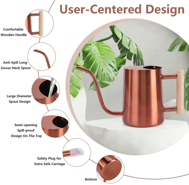 Alt view image 6 of 7 - Watering Can Indoor Plants, 35oz Small Stainless Steel Metal Watering Can Modern Decorative Watering Pot with Long Spout for Indoor House Plant Bonsai Garden Flowers (Copper)
