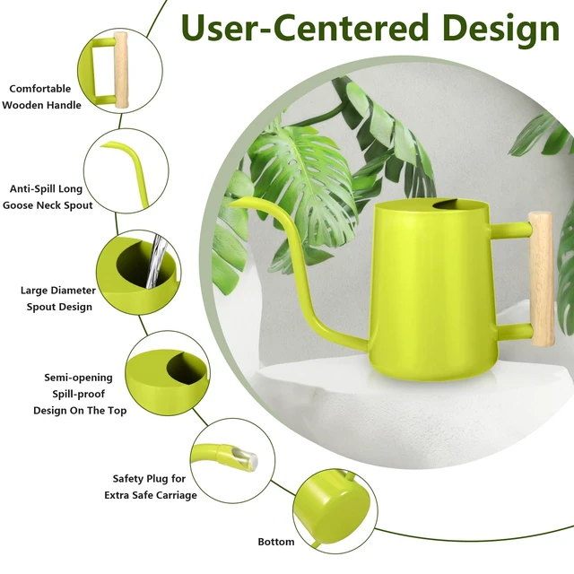 Alt view image 6 of 7 - Watering Can Indoor Plants, 35oz Small Stainless Steel Metal Watering Can Modern Decorative Watering Pot with Long Spout for Indoor House Plant Bonsai Garden Flowers (Bright Green)
