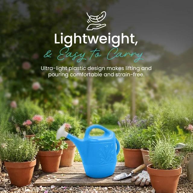 Alt view image 4 of 7 - Products 63066 2 Gallon Indoor/Outdoor Watering Can, Caribbean Blue | Plastic Construction with Tulip Design for Gardens, Potted Plants, Patio Pots and Flowers