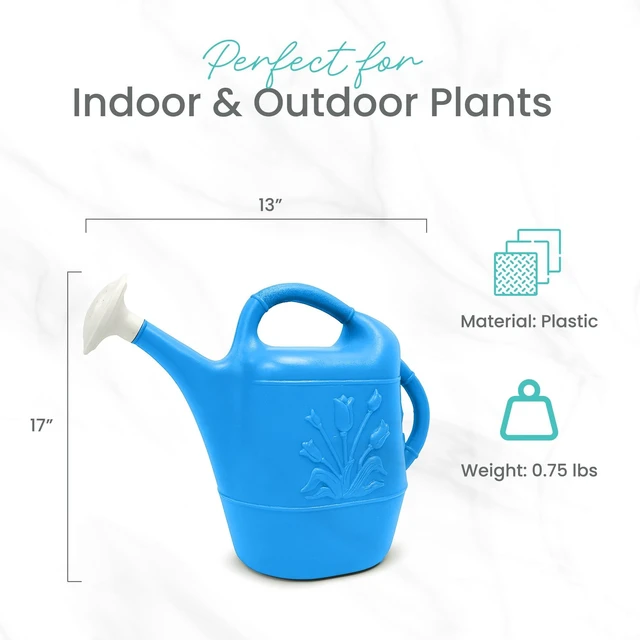 Alt view image 3 of 7 - Products 63066 2 Gallon Indoor/Outdoor Watering Can, Caribbean Blue | Plastic Construction with Tulip Design for Gardens, Potted Plants, Patio Pots and Flowers