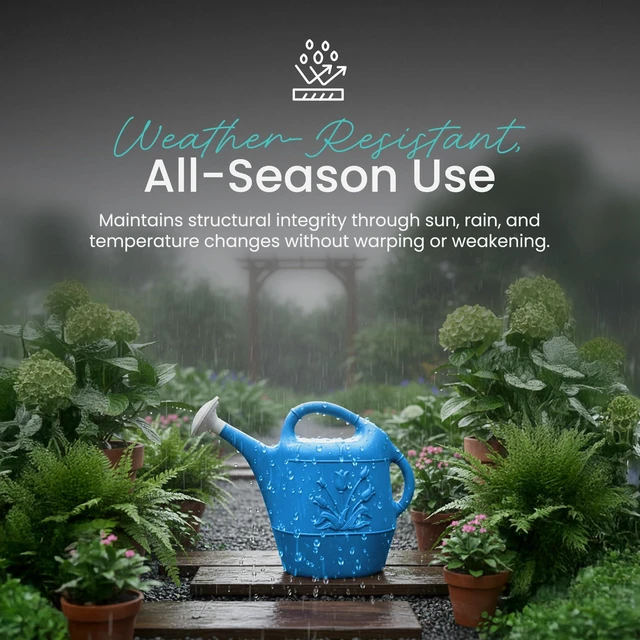 Alt view image 5 of 7 - Products 63066 2 Gallon Indoor/Outdoor Watering Can, Caribbean Blue | Plastic Construction with Tulip Design for Gardens, Potted Plants, Patio Pots and Flowers