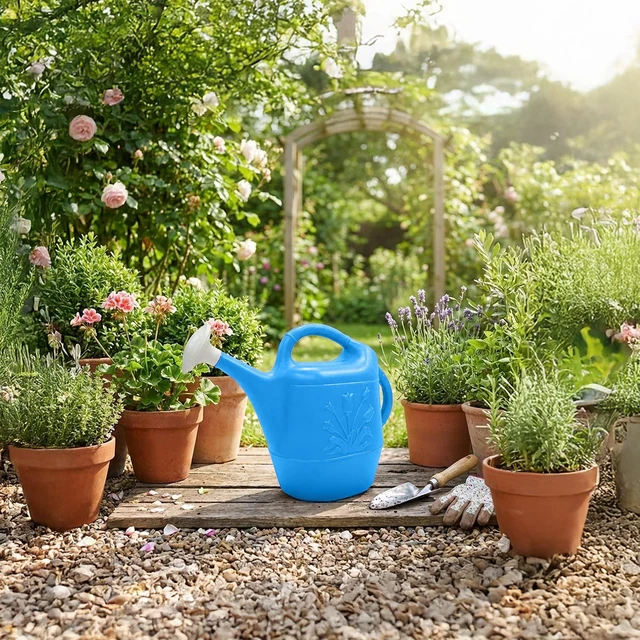 Alt view image 7 of 7 - Products 63066 2 Gallon Indoor/Outdoor Watering Can, Caribbean Blue | Plastic Construction with Tulip Design for Gardens, Potted Plants, Patio Pots and Flowers