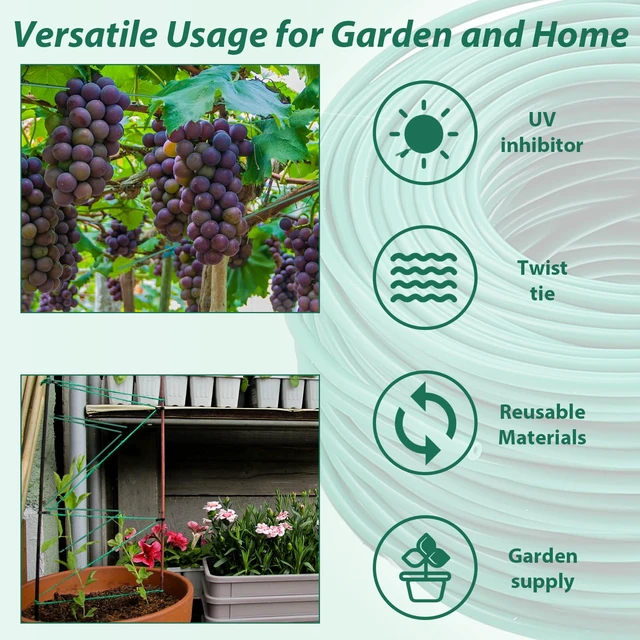 Alt view image 6 of 7 - 100 Feet Soft Tie for Plants, 3 Pack Green Twist Garden Ties Gardening Supplies for Supporting Climbing Plants, Tomatoes, Vegetables, (Diameter - 2.5MM)