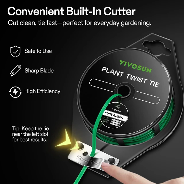 Alt view image 3 of 7 - Twist Ties, 328 ft (100m) PE-Coated Green Plant Ties with Cutter, Reusable & Flexible Tomate Ties for Plant Support, Indoor Outdoor Gardening, Cable Management, Home Office Organization