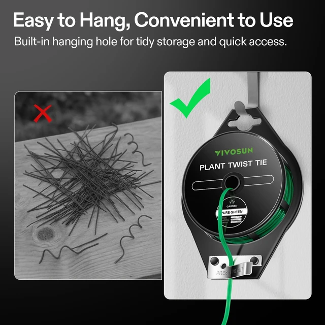Alt view image 5 of 7 - Twist Ties, 328 ft (100m) PE-Coated Green Plant Ties with Cutter, Reusable & Flexible Tomate Ties for Plant Support, Indoor Outdoor Gardening, Cable Management, Home Office Organization