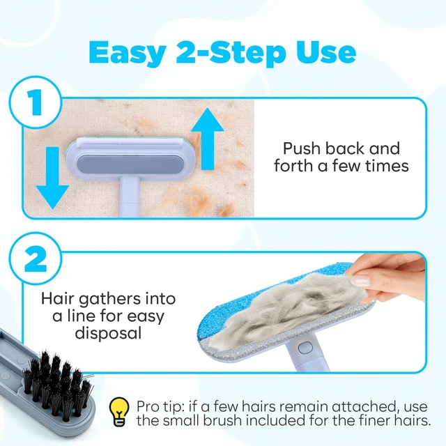 Alt view image 4 of 7 - Pet Hair Removal Tool, Reusable Pet Hair Remover for Furniture, Couch, Carpet & Bedding, 17.3" Handle, Wide 7.3" Head, Mini Detail Brush, Easy Clean