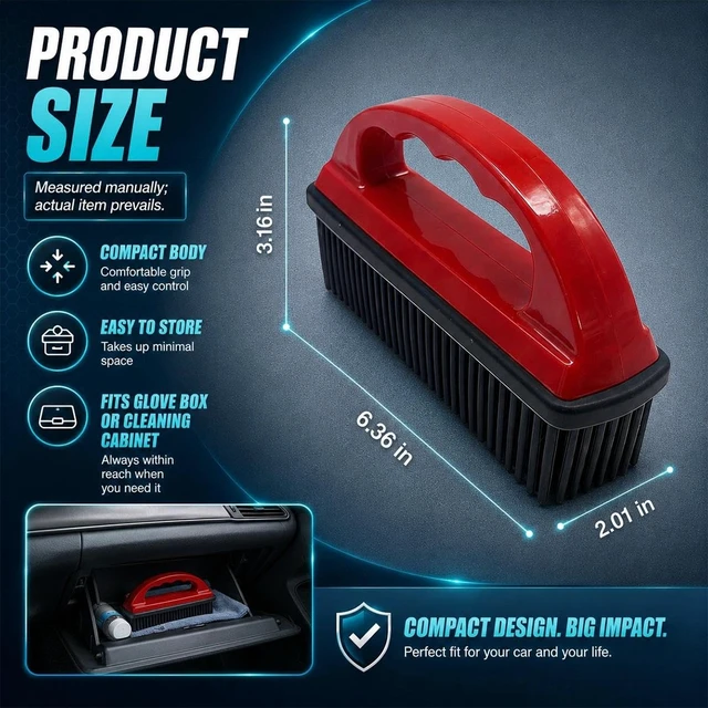 Alt view image 2 of 6 - Car Carpet Lint & Hair Removal Brush, Universal Pet Hair Cleaning Brush with Ergonomic Handle, Reusable Soft Auto Interior Debris Remover for Car Home (Red)