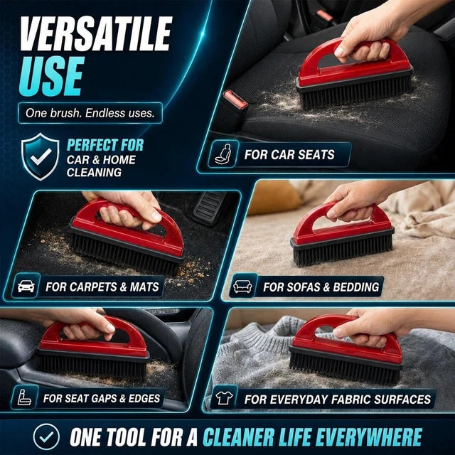 Alt view image 6 of 6 - Car Carpet Lint & Hair Removal Brush, Universal Pet Hair Cleaning Brush with Ergonomic Handle, Reusable Soft Auto Interior Debris Remover for Car Home (Red)