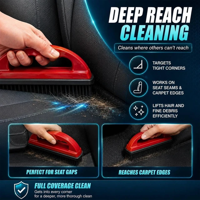 Alt view image 4 of 6 - Car Carpet Lint & Hair Removal Brush, Universal Pet Hair Cleaning Brush with Ergonomic Handle, Reusable Soft Auto Interior Debris Remover for Car Home (Red)