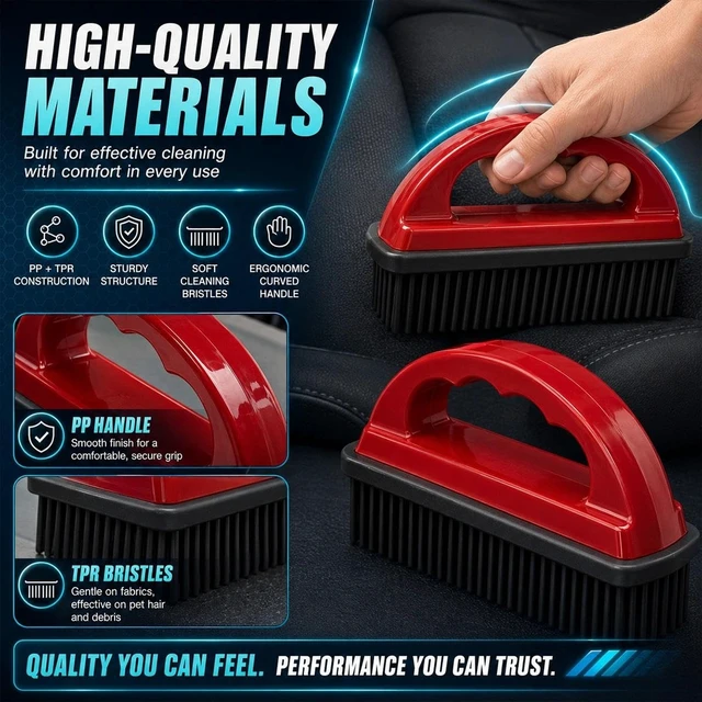 Alt view image 3 of 6 - Car Carpet Lint & Hair Removal Brush, Universal Pet Hair Cleaning Brush with Ergonomic Handle, Reusable Soft Auto Interior Debris Remover for Car Home (Red)
