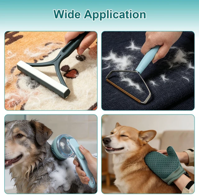 Alt view image 7 of 7 - Pet Hair Remover, Dog and Cat Hair Remover, Carpet Rake, Carpet Scraper | Includes 2 Lint Removers, A Grooming Glove And Bath Brush For Removing Pet Hair From Couches, Carpets, Clothing And Furniture