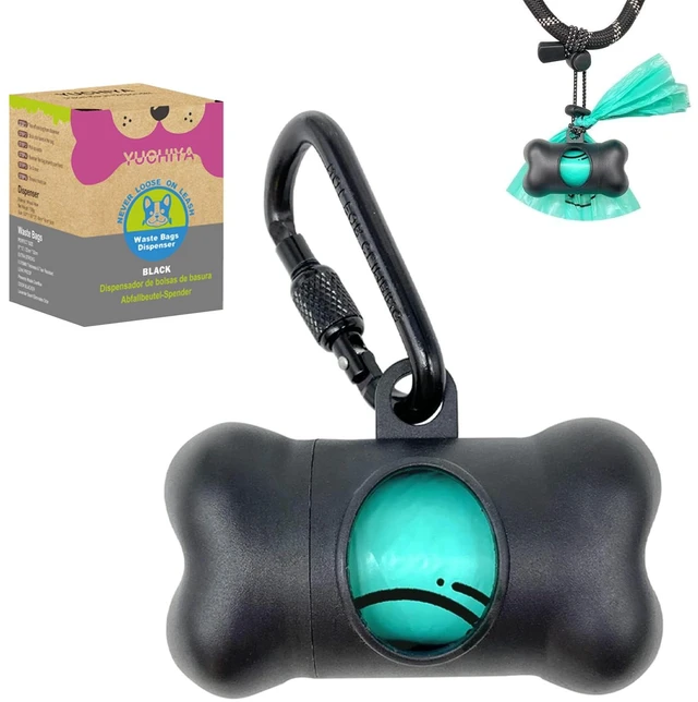 Main image of Dog Poop Pickup Bags Holder Dispenser with Standard-Sized Leak-Proof Scented Doggy Waste Bags and Carabiner with Safety Lock&Fastener Never Loose on Leash Lead Again (1 Holder 15 Bags, Black)