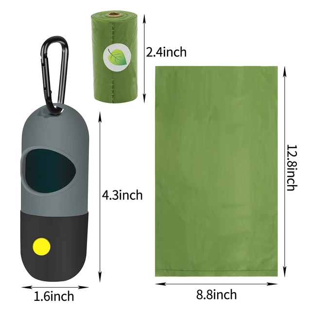 Alt view image 2 of 7 - 2 Pack Dog Poop Bag Dispenser with Built-in LED Flashlight, Pet Waste Bag Holder for Leash with Carabiner Clip for Lead Leash, 2 Rolls Leak-proof Doggy Waste Bags for Dog Walking, Grey