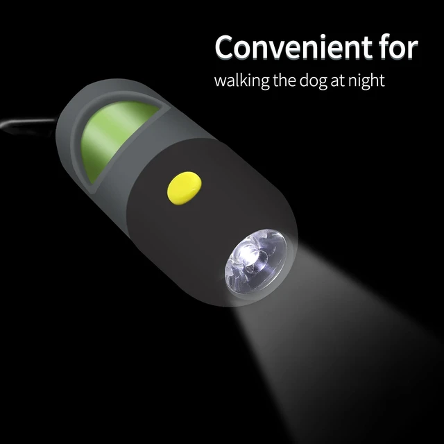 Alt view image 5 of 7 - 2 Pack Dog Poop Bag Dispenser with Built-in LED Flashlight, Pet Waste Bag Holder for Leash with Carabiner Clip for Lead Leash, 2 Rolls Leak-proof Doggy Waste Bags for Dog Walking, Grey