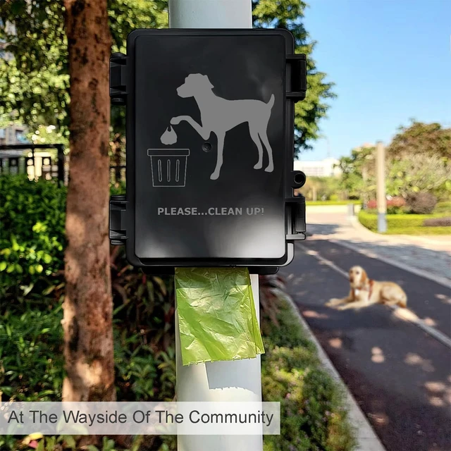 Alt view image 3 of 6 - Dog Poop Bag Dispenser Wall Mounted Waterproof Outdoor Pet Waste Bags Dispenser Station with Cute Doggie Poo Images Post, Pole, Fence Mountable fits Home, Porch, Patio, Yardblack,only dispenser)