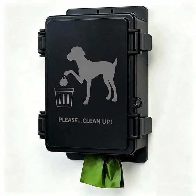Main image of Dog Poop Bag Dispenser Wall Mounted Waterproof Outdoor Pet Waste Bags Dispenser Station with Cute Doggie Poo Images Post, Pole, Fence Mountable fits Home, Porch, Patio, Yardblack,only dispenser)