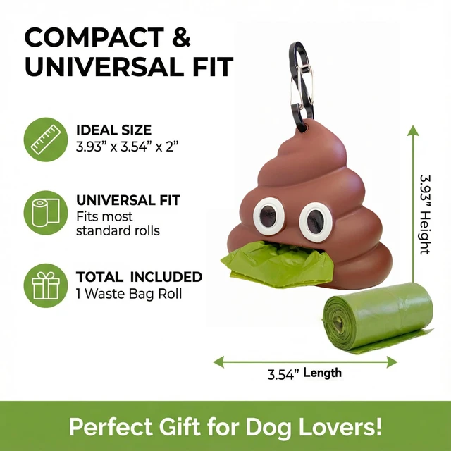 Alt view image 2 of 7 - Dog Poop Bag Dispenser for Dog Leash, Poop Shape Sturdy Holder | Cute and Unique Design, Portable for Dog Walking, Comes With 1 Roll 15 Waste Bags