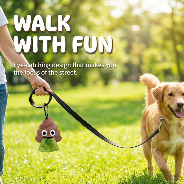 Alt view image 3 of 7 - Dog Poop Bag Dispenser for Dog Leash, Poop Shape Sturdy Holder | Cute and Unique Design, Portable for Dog Walking, Comes With 1 Roll 15 Waste Bags