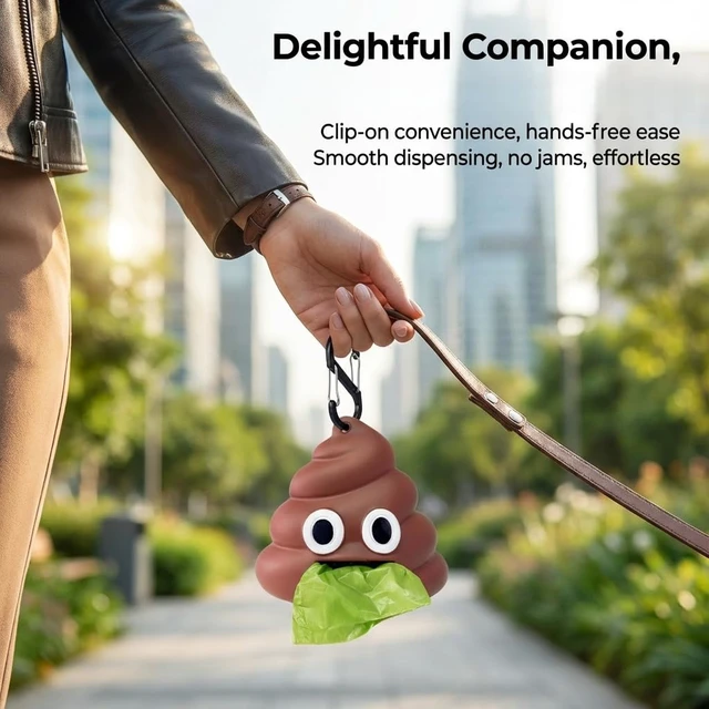Alt view image 6 of 7 - Dog Poop Bag Dispenser for Dog Leash, Poop Shape Sturdy Holder | Cute and Unique Design, Portable for Dog Walking, Comes With 1 Roll 15 Waste Bags