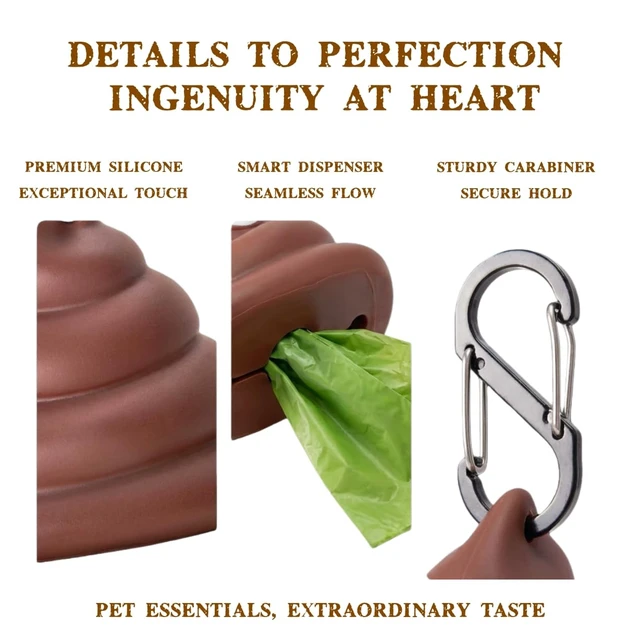 Alt view image 5 of 7 - Dog Poop Bag Dispenser for Dog Leash, Poop Shape Sturdy Holder | Cute and Unique Design, Portable for Dog Walking, Comes With 1 Roll 15 Waste Bags