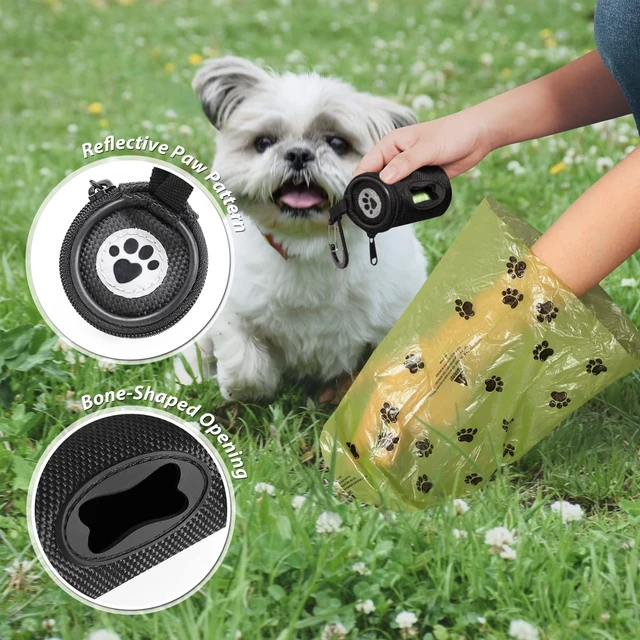 Alt view image 3 of 6 - Dog Poop Bag Holder for Leash with Carabiner Clip Soft Fabric | Small Doggie Waste Bag Dispenser Pet Doggy Bag Carrier 1680D Nylon Oxford Puppy Potty Zipper Pouch with 1 Roll, Black