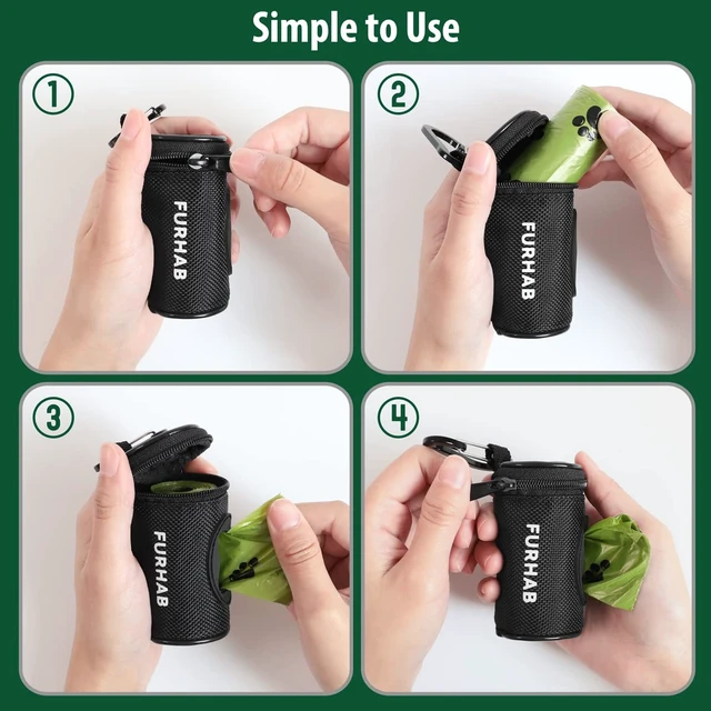 Alt view image 5 of 6 - Dog Poop Bag Holder for Leash with Carabiner Clip Soft Fabric | Small Doggie Waste Bag Dispenser Pet Doggy Bag Carrier 1680D Nylon Oxford Puppy Potty Zipper Pouch with 1 Roll, Black