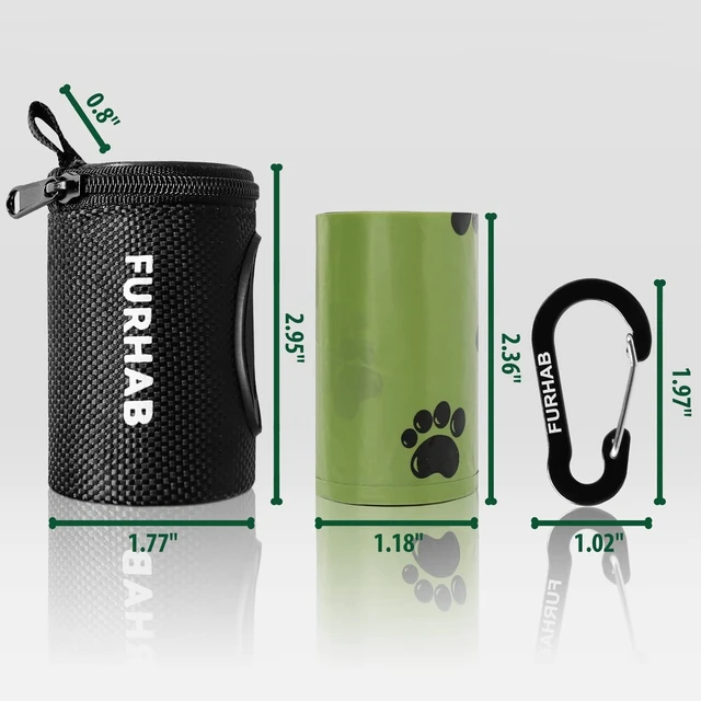 Alt view image 6 of 6 - Dog Poop Bag Holder for Leash with Carabiner Clip Soft Fabric | Small Doggie Waste Bag Dispenser Pet Doggy Bag Carrier 1680D Nylon Oxford Puppy Potty Zipper Pouch with 1 Roll, Black