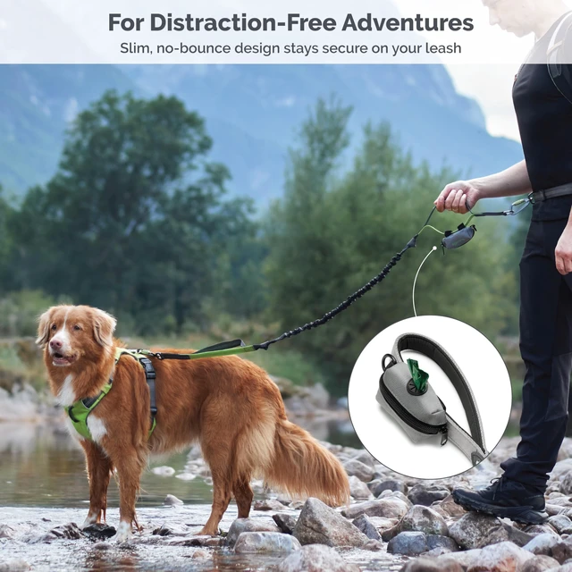 Alt view image 6 of 7 - Dog Poop Bag Holder for Leashes with Velcro Attachment | Zippered Bag Dispenser, No-Swing Fit, Roomy for Backup Roll & Extras, D-Ring for Keys, Durable Fabric