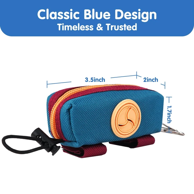 Alt view image 6 of 7 - Dog Poop Bag Holder for Leash, Large-Capacity Canvas Pouch, Blue | Holds one bag roll, keys, treats, and small essentials with quick access, secure straps, and water-resistant canvas