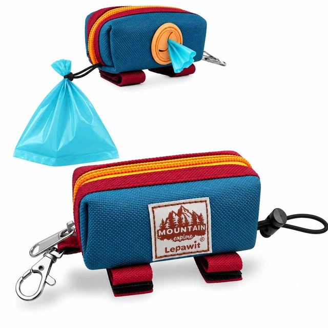 Main image of Dog Poop Bag Holder for Leash, Large-Capacity Canvas Pouch, Blue | Holds one bag roll, keys, treats, and small essentials with quick access, secure straps, and water-resistant canvas