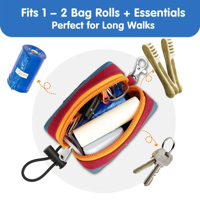 Alt view image 2 of 7 - Dog Poop Bag Holder for Leash, Large-Capacity Canvas Pouch, Blue | Holds one bag roll, keys, treats, and small essentials with quick access, secure straps, and water-resistant canvas