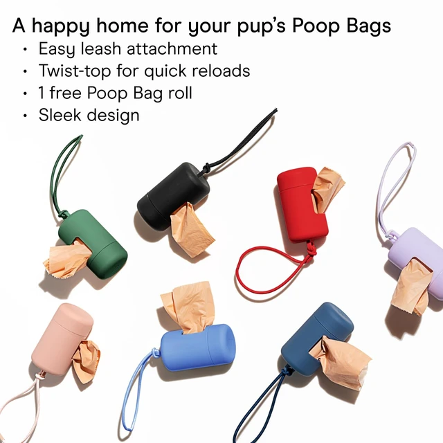 Alt view image 2 of 7 - Dog Poop Bag Holder and Dispenser with Leash Attachment, Leak Proof, Easy Twist Top for Refills, Includes 1 Roll Poop Bags, Navy