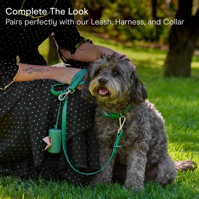 Alt view image 7 of 7 - Dog Poop Bag Holder and Dispenser with Leash Attachment, Leak Proof, Easy Twist Top for Refills, Includes 1 Roll Poop Bags, Navy