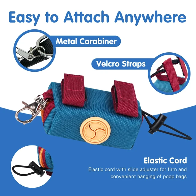 Alt view image 4 of 7 - Dog Poop Bag Holder for Leash, Large-Capacity Canvas Pouch, Blue | Holds one bag roll, keys, treats, and small essentials with quick access, secure straps, and water-resistant canvas