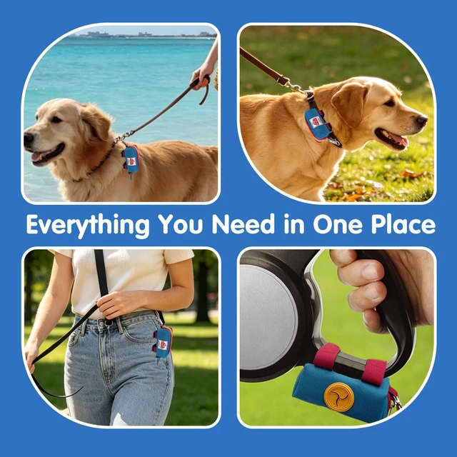 Alt view image 5 of 7 - Dog Poop Bag Holder for Leash, Large-Capacity Canvas Pouch, Blue | Holds one bag roll, keys, treats, and small essentials with quick access, secure straps, and water-resistant canvas
