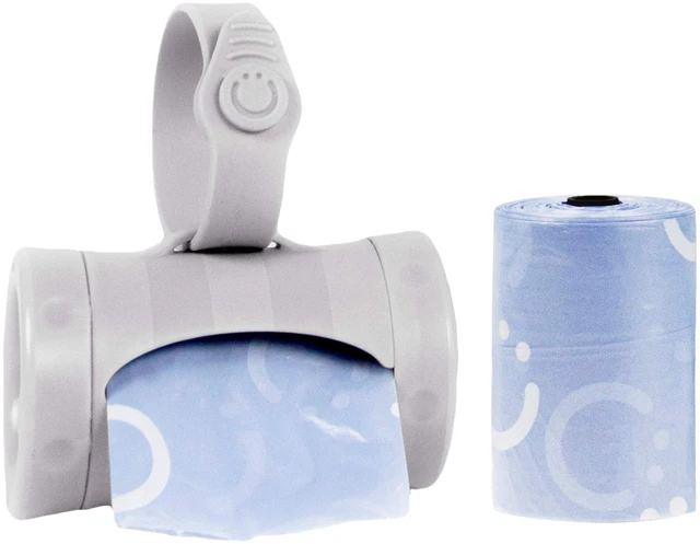 Main image of Retractable Bag Dispenser for Diaper Bag, Gray | Portable Bag Holder for Travel, Clips to Stroller or Diaper Bag, Newborn Baby Essentials, Includes 24 Lavender Scented Bags