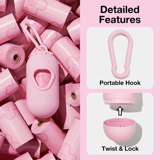 Alt view image 4 of 7 - Dog Poop Bag Dispenser with 105 Cherry Blossom Scented Bags | Leak Proof and Extra Thick Pet Waste Bags, 1 Poop Bag Holder and 7 Rolls for Dog Walking and Cats Litter