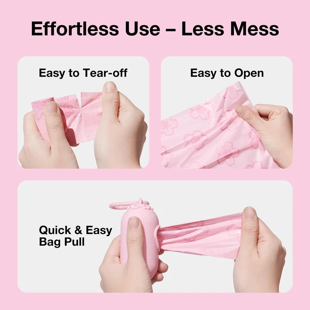 Alt view image 5 of 7 - Dog Poop Bag Dispenser with 105 Cherry Blossom Scented Bags | Leak Proof and Extra Thick Pet Waste Bags, 1 Poop Bag Holder and 7 Rolls for Dog Walking and Cats Litter
