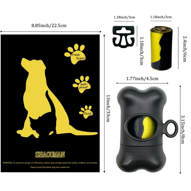 Alt view image 4 of 6 - Bone-Shaped Dog Poop Bag Holder for Leash |Dispenser with 15 Leak-Resistant Waste Bags & Carabiner ClipBlack