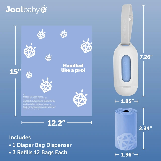 Alt view image 3 of 7 - Disposable Diaper Bag Dispenser (Gray) + 3 Refill Rolls (Lavender-Scented) - Attaches to Stroller or Diaper Bag for On-the-Go Convenience