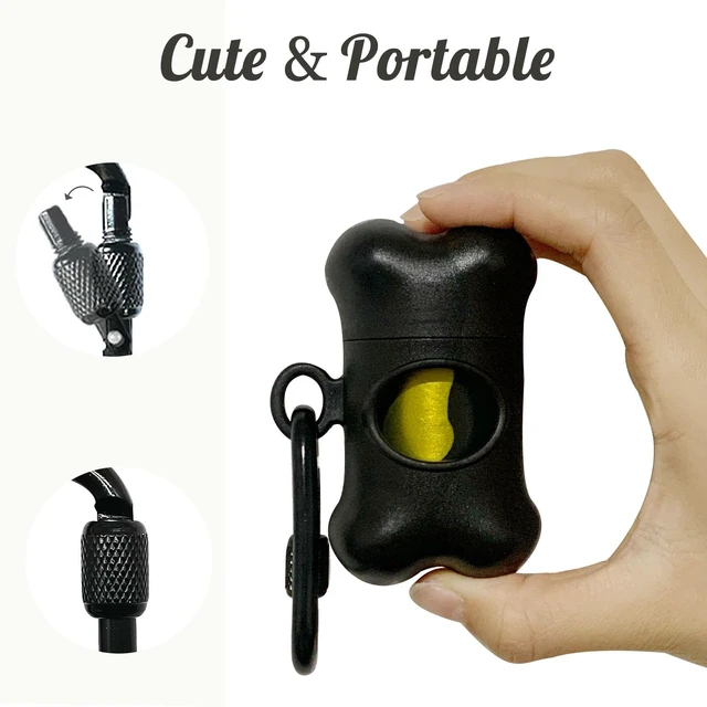 Alt view image 3 of 6 - Bone-Shaped Dog Poop Bag Holder for Leash |Dispenser with 15 Leak-Resistant Waste Bags & Carabiner ClipBlack