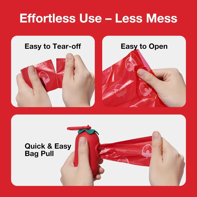 Alt view image 2 of 7 - Dog Poop Bag Dispenser with Strawberry Scented Bags, 105 Counts | Leak Proof and Extra Thick Pet Waste Bags, 1 Poop Bag Holder and 7 Rolls for Dog Walking and Cats Litter