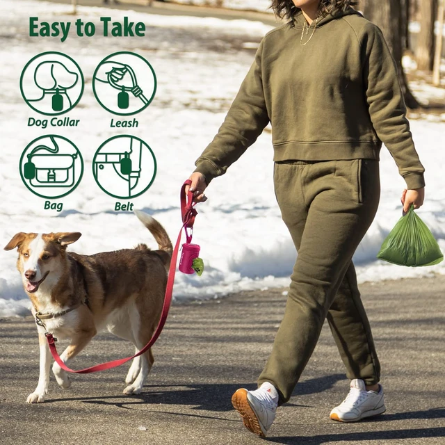 Alt view image 4 of 6 - Dog Poop Bag Holder for Leash with Carabiner Clip Soft Fabric | Small Doggie Waste Bag Dispenser Pet Doggy Bag Carrier 1680D Nylon Oxford Puppy Potty Zipper Pouch with 1 Roll, Rose Red