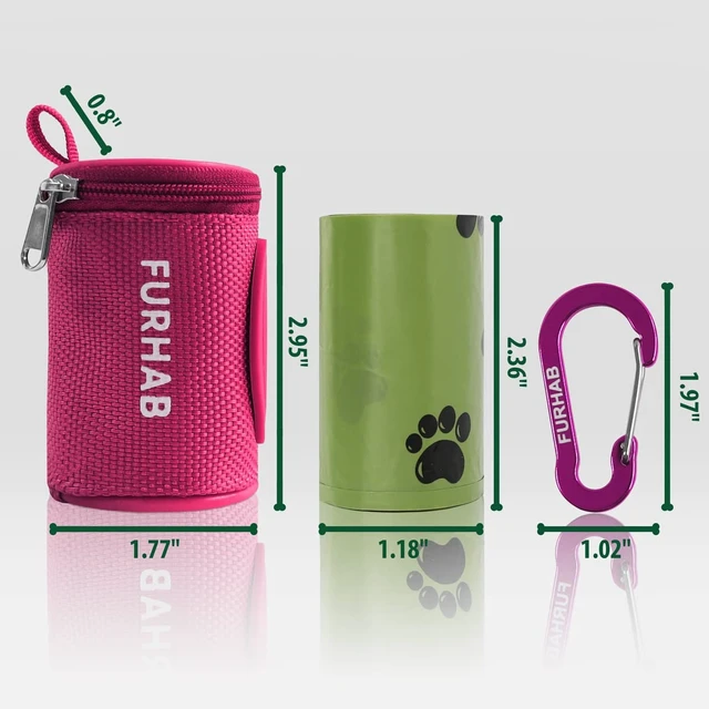 Alt view image 6 of 6 - Dog Poop Bag Holder for Leash with Carabiner Clip Soft Fabric | Small Doggie Waste Bag Dispenser Pet Doggy Bag Carrier 1680D Nylon Oxford Puppy Potty Zipper Pouch with 1 Roll, Rose Red