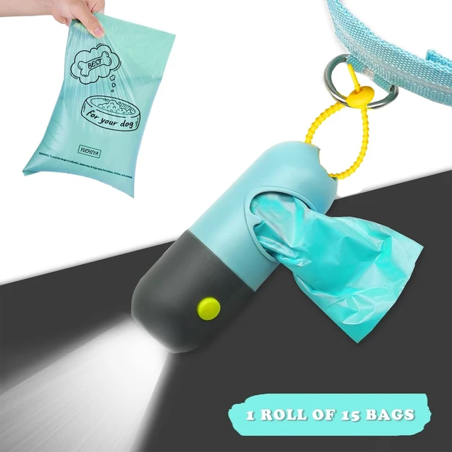 Alt view image 5 of 6 - Dog Poop Bag Holder Dispenser with LED Flashlight(Crystal Blue) | 100ft Ultra-Bright LED|Glow-in-the-Dark Avacado Clip|Metal Carabiner&Silicone Tether|15 Leak-Proof Scented Waste Bags