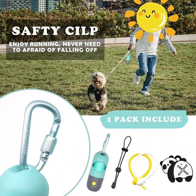 Alt view image 6 of 6 - Dog Poop Bag Holder Dispenser with LED Flashlight(Crystal Blue) | 100ft Ultra-Bright LED|Glow-in-the-Dark Avacado Clip|Metal Carabiner&Silicone Tether|15 Leak-Proof Scented Waste Bags